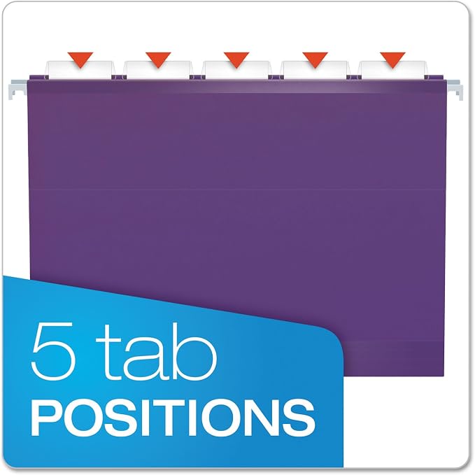 Pendaflex Reinforced Hanging File Folders, Letter Size, 1/5 Cut, Assorted Jewel-Tone Colors, 25/BX (4152 1/5 ASST2) - Image 4