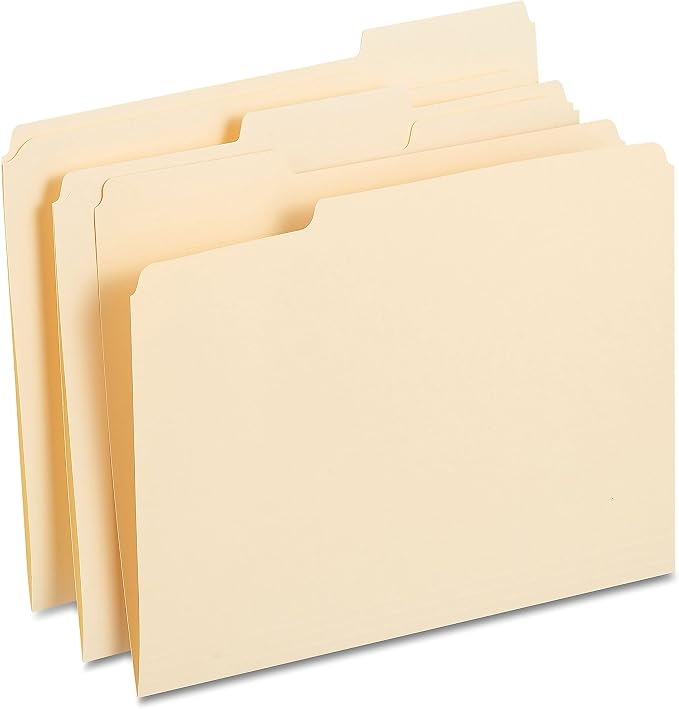 Staples Reinforced File Folders, Letter Size, 1/3‑Cut Tabs, Manila, Heavy‑Duty Construction, 500/Carton by Staples