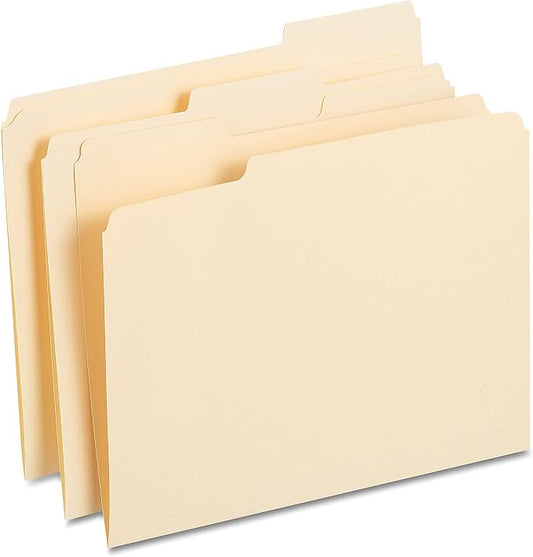 Staples Reinforced File Folders, Letter Size, 1/3‑Cut Tabs, Manila, Heavy‑Duty Construction, 500/Carton by Staples
