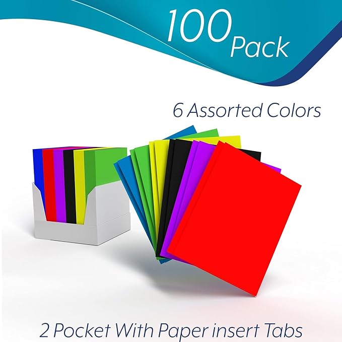 Folders with Pockets and Prongs (100 Pack) 2 Pocket Folders with 3 Prongs for School Paper Folders with Pockets - Image 5