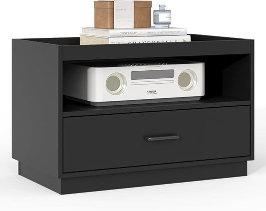 Stackable Storage Drawers,28" Wide Storage Bins w/Drawers and Compartment | Wood Stackable Organizer Modern Large Stackable Storages Units for Living Room Hallway (Black) by PinkMuse