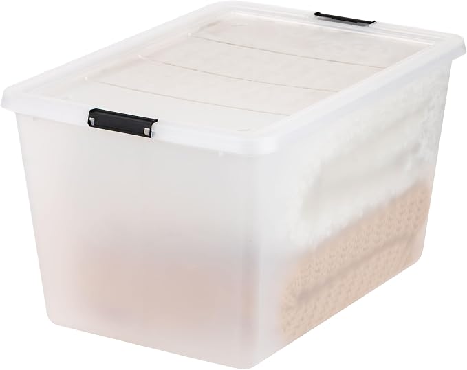 IRIS USA 4-Pack 55 Quart Clip Box with Latching Lid | Latching lid secures office and household supplies. Stackable, nestable design maximizes storage space - Image 6