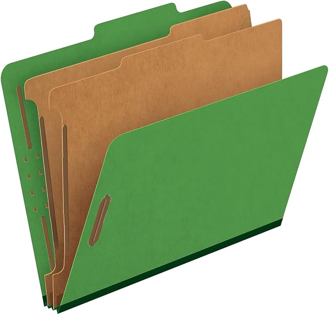 Globe-Weis Colored Classification Folders, 2/5 Cut Tab, 2 Dividers, Embedded Fasteners, Letter Size, Dark Green, 10 Folders Per Box (24133) by Pendaflex