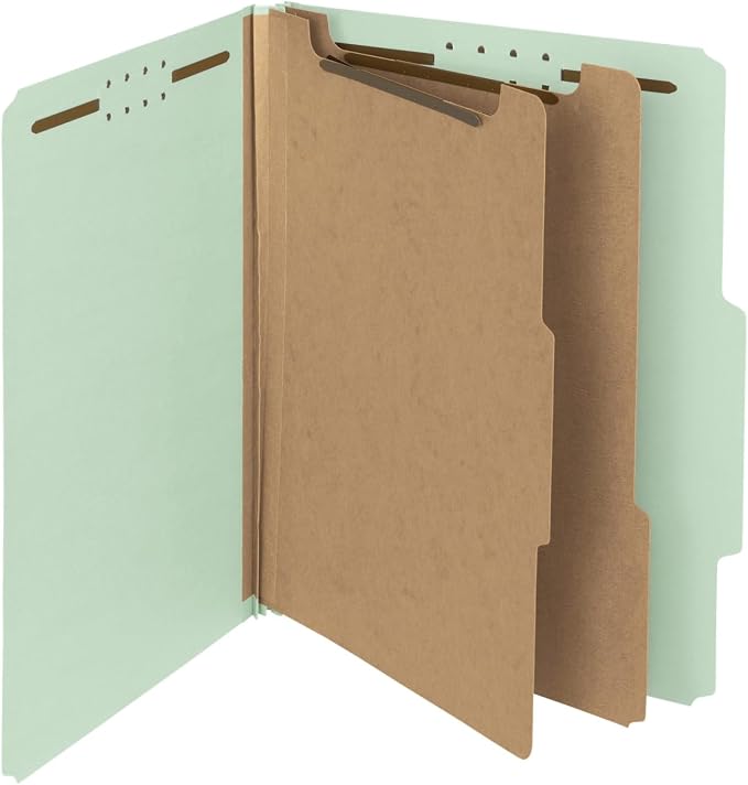 Smead 100% Recycled Pressboard Classification File Folder, 2 Dividers, 2" Expansion, Letter Size, Gray/Green, 10 per Box (14023) - Image 6