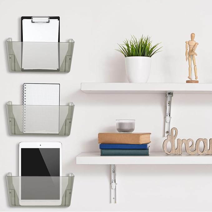Colarr 8 Pcs Wall File Holder Organizer Plastic Wall Mount Mail Organizer with Screws Single Pocket Hanging Folder Paper Magazine Holder for Walls Office Home Classroom(Gray) - Image 5