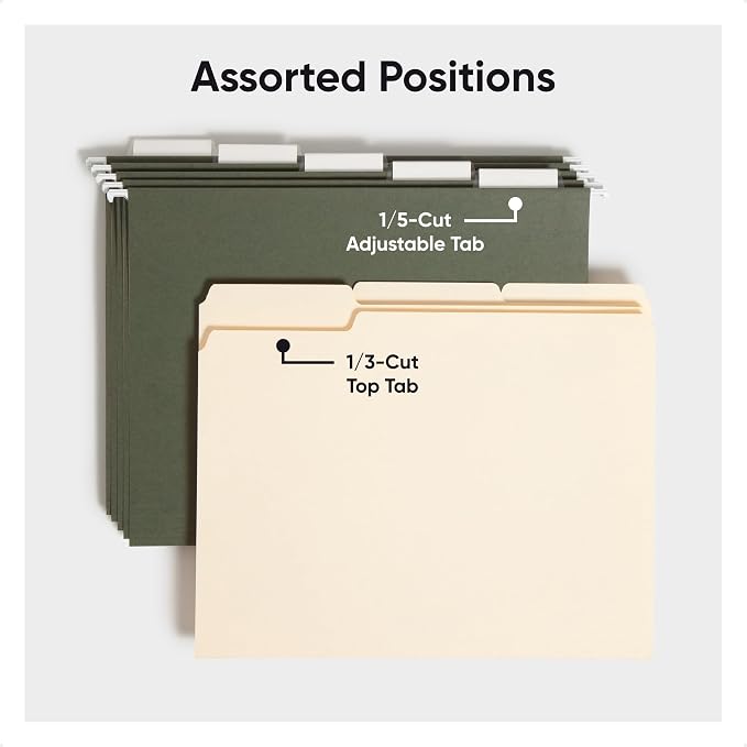 Smead Hanging File Folder, 1/5-Cut Adjustable Tab, Letter Size, Standard Green, Hanging Folders for Filing Cabinets, File Organizer Folder, 24 Per Box (92007) - Image 3