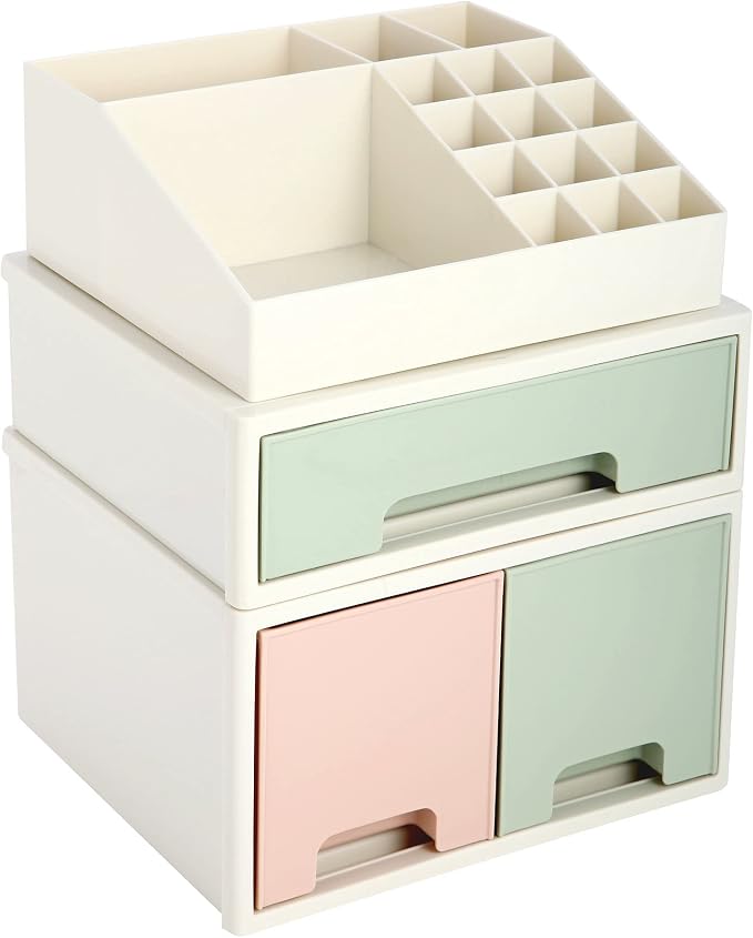 Cosmetic Storage Box, Multifunctional Desk Storage Box Set, Pen/Pencil, Remote Control, Office Supplies, Business Card Holder, Free Combination, [TBD-12] w/ 3 Drawers + 16 Slots - Image 8