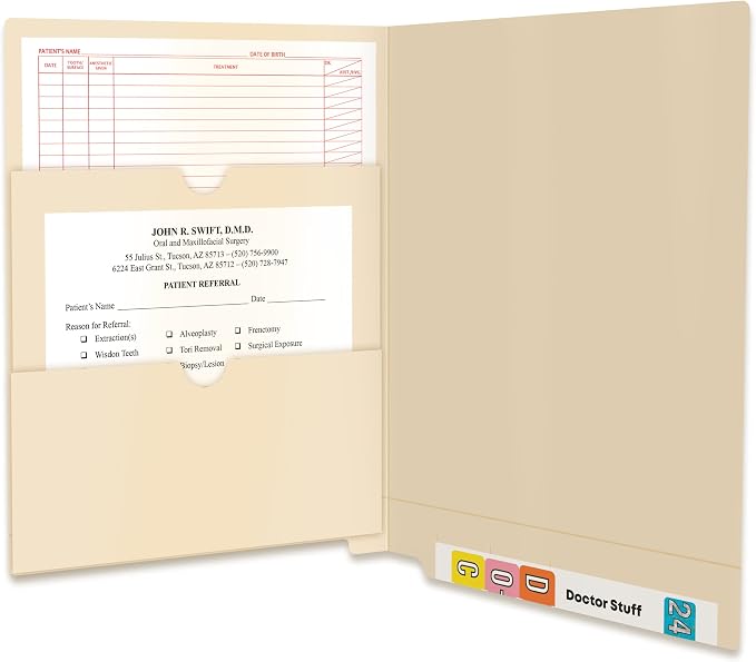 Double-Pocket Manila File Folders, Doctor Stuff, Reinforced End Tab, Secure Document Storage, Ideal for Medical and Office Use, Heavy-Duty 11pt Manila Stock, Box of 50 - Image 2