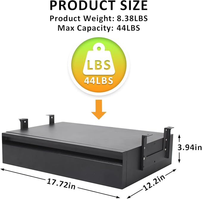 POPMOON 18 inch Under Desk Drawer, Adjustable Pull Out Storage Organizer | Under Table Drawer Adjustable Height, Smooth Slide Rails, Carbon Steel Hidden Under Desk Drawer Slide Out Hold 44 lbs - Image 2