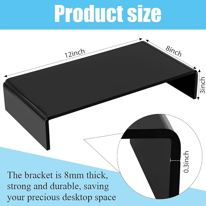 Jetec 2 Pcs Acrylic Monitor Stand Desktop Video Acrylic Monitor Riser Desk Shelf Computer Stand for Laptop TV Computer Screen Desk Organizer Teacher's Day Supplies (Black, 12 x 8 x 3 Inch) - Image 2