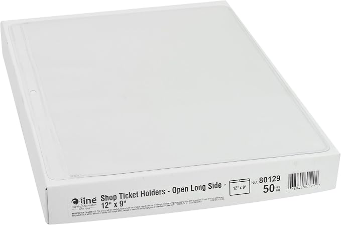 C-Line Vinyl Shop Ticket Holders, Both Sides Clear, Open Long Side, 12 x 9 Inches, 50 per Box (80129) - Image 2