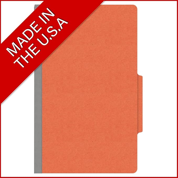 18 pt Heavy Duty Top Tab Color Folders, 2/5 Cut ROC Top Tab, Legal Size, 2 Dividers, Orange (Box of 10) - Image 5