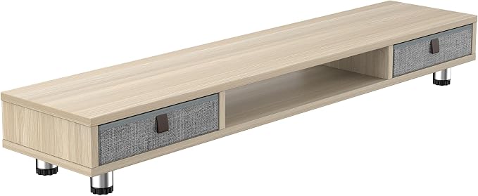 Fenge Dual Monitor Stand, 2-Tier Desk Organizer with Drawers, 42.5in, Oak | Storage Fabric Drawer, Ergonomic Height Adjustable, Desk Shelf for Top of Desk, Laptop, PC, TV, Home Office Organization - Image 8