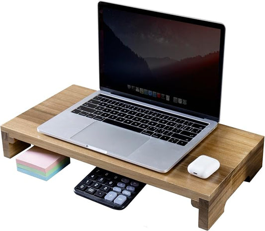 MyGift Premium Acacia Solid Wood Desk Monitor Stand, Laptop Riser & Keyboard Storage – Wooden Desktop Organizer for Screen Display and Workspace Organization by MyGiftHome