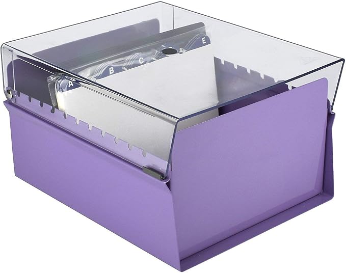 Acrimet 5 X 8 Card File Holder Organizer Box Metal Base Heavy Duty (AZ Index Cards and Divider Included) (Purple Color with Clear Crystal Plastic Lid Cover) | With A-Z Index & Non-Slip - Image 4