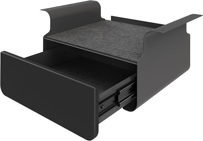 Vari Steel Under Desk Storage Organizer with Drawer - Slim Hanging File Storage Shelf and Stationary Tray - Easy Assembly - Home Office VariDesk Accessory - Black, 13.39" x1 9.29" x 9.45" by Unknown