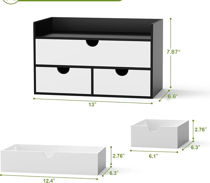Bamboo Desk Organizer with Drawers, Desktop Storage for Office Supplies | 3 Drawers Desktop organizer, No Assembly Required, Natural Wood Wooden Desktop Drawers Box for Bills, Cosmetics, Seals, Paper - Image 2