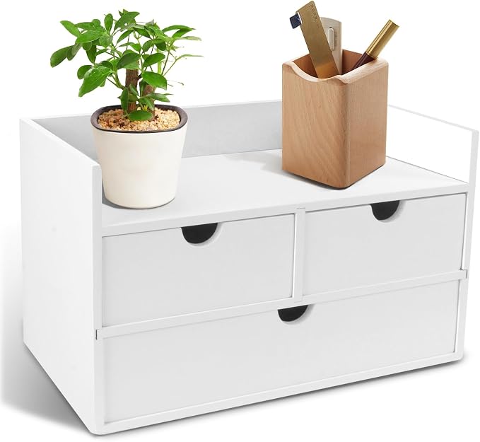 Charmewooden Desk Organizer with Drawers Countertop Drawer Organizer Drawers for Desk Top Home Office Workspace Bathroom Toiletries Supplies (White with shelf) by Charmewooden