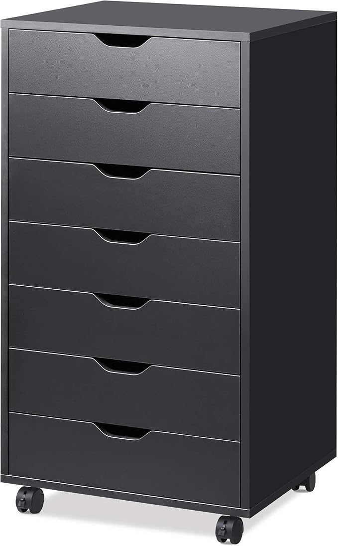 DEVAISE 7-Drawer Office File Cabinets, Mobile Craft Storage Cabinet, Black | Wood Drawer Unit, Storage Cabinet, Rolling Cart, Printer Stand, Filing Cabinet with Drawers by DEVAISE