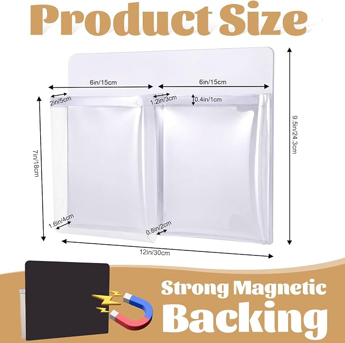 8 Pack Magnetic File Holder for Refrigerator 12 x 9.5 Inch Hanging Paper Organizer White Board Organizer with 2 Magnetic Pocket Office Supplies Storage for Notebooks Planners Mail Letters - Image 2
