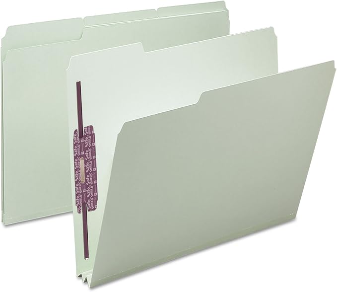 Smead Pressboard Fastener File Folder with SafeSHIELD, 1/3 Cut Tab, 51 Mm Expansion, Letter Size, Gray, Green, 25 Count, 14934 - Image 6