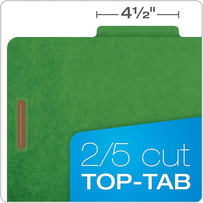 Globe-Weis Colored Classification Folders, 2/5 Cut Tab, 2 Dividers, Embedded Fasteners, Letter Size, Dark Green, 10 Folders Per Box (24133) - Image 6