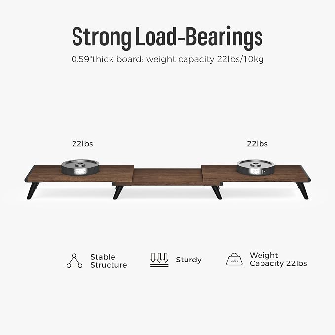 loukin Dual Monitor Stand Riser for Desk, 43.6"×8.2" Computer Stand, Brown | Supports 22 lb, No Installation Required, Water-Resistant Surface, Fits Laptops and Printers, Ergonomic Design - Image 3