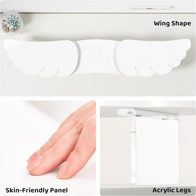 AFOOYO Dual Monitor Stand Riser, Wing-Shaped Sturdy Desktop Wood Stand for 2 Monitors, White Riser for Laptop, PC, Computer - Image 6