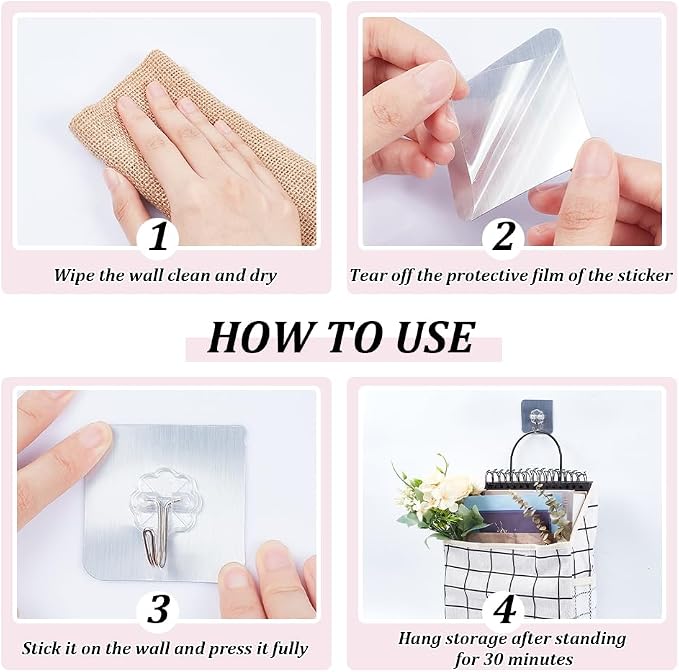 WADORN 6 Sets Wall Hanging Storage Bag, Multifunctional Door Closet Hanging Storage Basket with 6 Sticky Hooks Dorm Room Bedside Caddy Organizer for Bedroom Kitchen Bathroom, White - Image 4