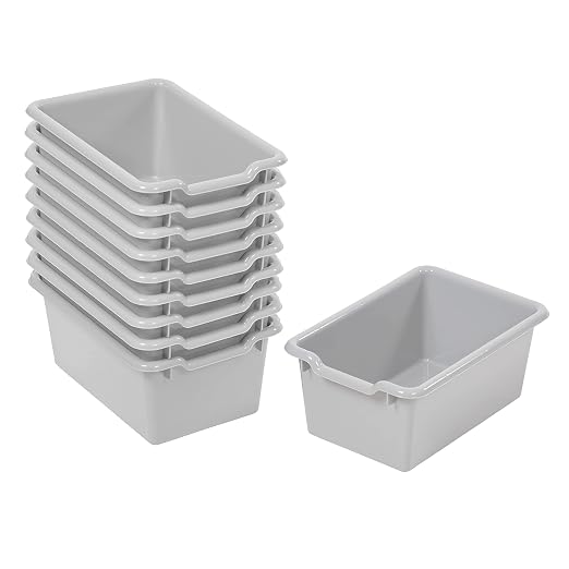 ECR4Kids Scoop Front Storage Bins, Multipurpose Organization, Light Grey, 10-Piece by ECR4Kids