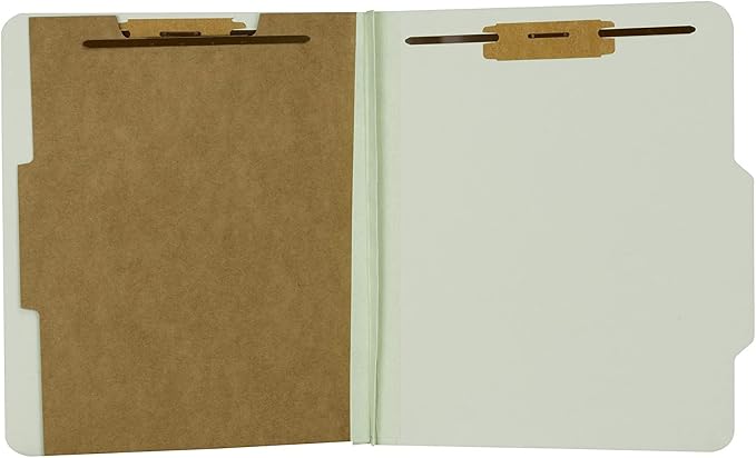 The File King One Divider Pale Green Pressboard Classification File Folder - Letter Size | Box of 10 | Top Tab | 2” Expansion | Four 2-Inch Durable Fastener Prongs | USA Made by TheFileKing