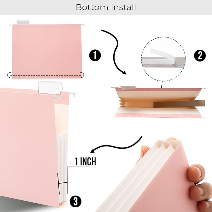 Y YOMA Letter Size - 24 Pack Extra Capacity Hanging File Folders Accordion Decorative Reinforced File Folder Cute Colored Expandable Folder for Office Home with 1/5-Cut Adjustable Tabs, Cute Pink - Image 2