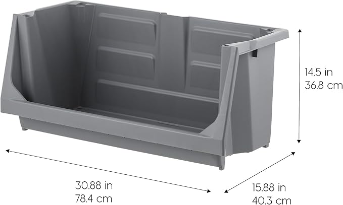 IRIS USA 6 Pack Open Front Storage Bins, Jumbo Heavy Duty Stackable Garage Storage Bins with Handles, Interlocking Design, Dark Gray - Image 3