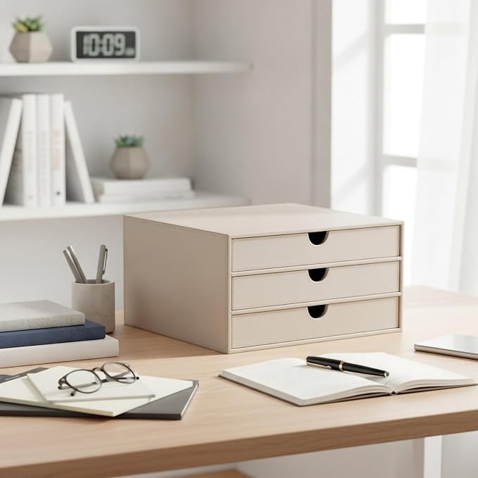 UnionBasic Document Organizer, 3-Drawer File Cabinet Document Storage Box, Office Desktop Filing Organizer, Feather Gray | Document Storage Box, Office Desktop Filing Organizer - Image 5