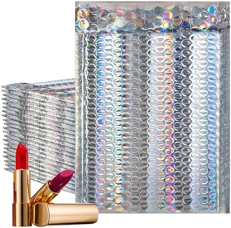 Metallic Bubble Mailers 9.5 x 13.5 Inch Holographic, Self Seal Closure, 3/16 Inch Cushioning, Padded Shipping Envelopes Pack of 125 by AMIFF