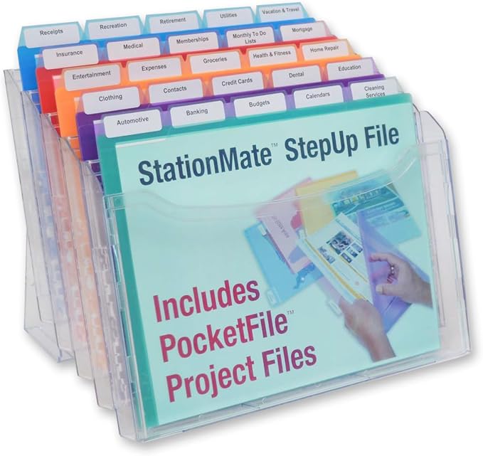 Ultimate Office Step UP File Desktop Organizer Plus 25 Color Poly Folders | Files Your Piles! StationMate Project Manager Keeps 25 of Your Most Important Projects at Your Fingertips and In Clear View by UltimateOffice