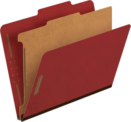 Pendaflex Recycled Classification File Folders, 1 Divider, 2" Embedded Fasteners, 2/5 Tab Cut, Letter Size, Red, Box of 10 (23775R) by Pendaflex
