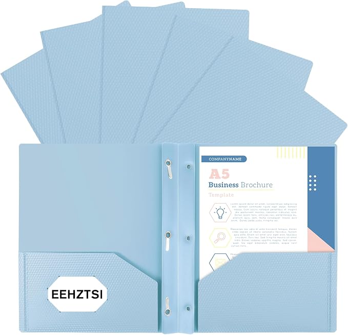 Plastic andPockets and Prongs,2-Pocket and3 Fasteners, Pastel Folders Holds 8-1/2" x 11" Paper for School/Office/Home, 6 Packs by EEHZTSIOFFICE