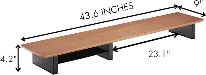 Walnut Monitor Stand for Desk (44 Inch) Large Monitor Stands for 2 Monitors, Desk Shelf for Top of Desk Walnut Monitor Shelf - Image 4
