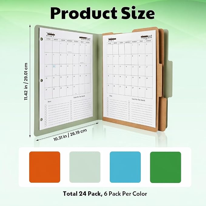 24pcs Multi-Color Classification Folders with 3 Dividers – 6 Each Color, Expandable 3.5" Gusset, Letter Size 8.5x11, Secure 2-Prong Fasteners, Office, School, Library, Home Organization - Image 2