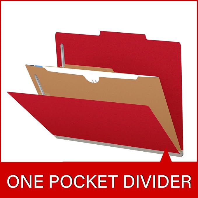25 Pt. Pressboard Classification Folders, 2/5 Cut ROC Top Tab, Letter Size, 1 Divider, Deep Red (Box of 10) - Image 8