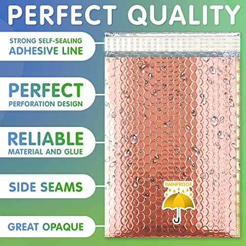 Metallic Bubble Mailers 8.5 x 11 Inch Rose Gold, Self Seal Closure, 3/16 Inch Cushioning, Padded Shipping Envelopes Pack of 250 - Image 3