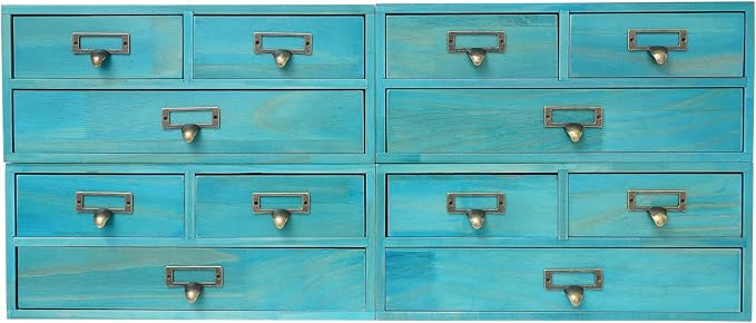 4-Piece Desktop Organizer Set with 3 Drawers, Wood & Metal Drawer Storage, Wooden Desktop Organizer for Store Cosmetics, Jewelry, Letters, Papers, Tea Bags, Sugar Packets (Blue) by TFCFL