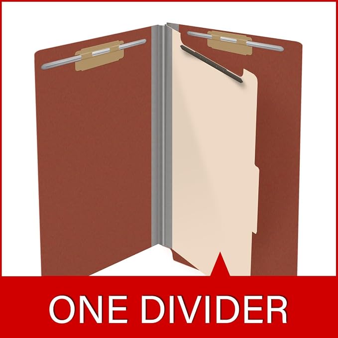 Ecom Folders Top Tab Pressboard Classification Folders | Legal Size 25 Pt Stock with 1 Divider | 2/5 Cut ROC Tab for Medical & Office Filing | 4 Filing Sections | Brick Red, Box of 10 - Image 8