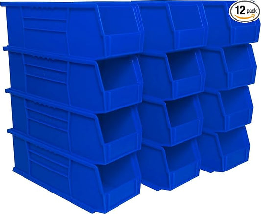 Akro-Mils 30234 AkroBins Plastic Storage Bins, 15"x5"x5", Blue, 12-Pack | Space-Saving Stackable Bins for Garage, Pantry, Craft Organization by Akro-Mils