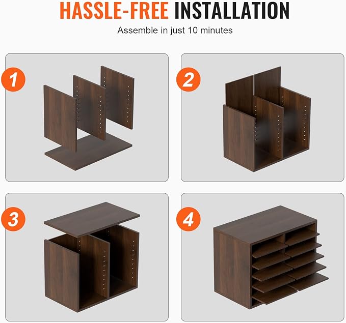 VEVOR Literature Organizers, 12 Compartments Office Mailbox with Adjustable Shelves, Wood Literature Sorter 20.4x12x16.1 inches for Office, Home, Classroom, Mailrooms Organization, EPA Certified Brown - Image 6