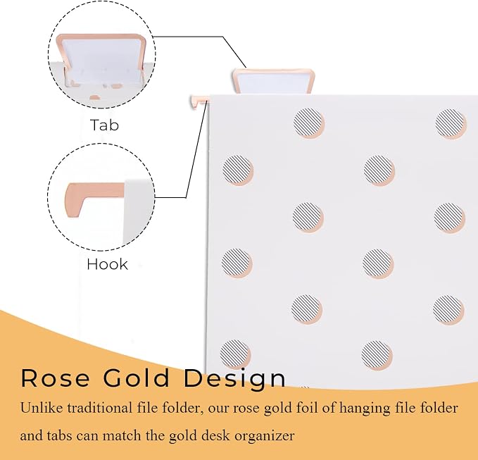 Y YOMA 1 Pack Rose Gold Desktop Hanging File Organizer | 12 Pack Rose Gold Hanging File Folders with Tabs & Insert | Letter Size Metal File Kit for Desk Home Office, I Shaped - Image 3