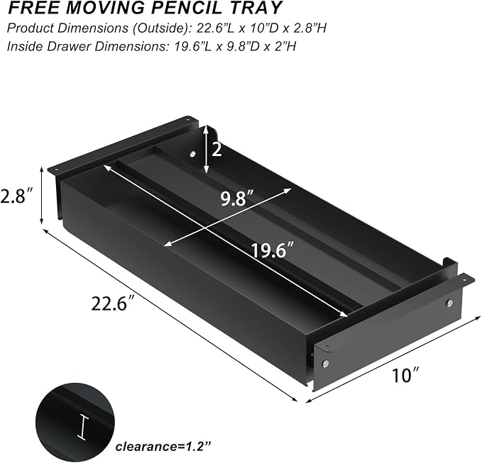Under Desk Drawer (22.6''x10''x2.8'') with Sliding Pencil Tray, Office Desk Drawer Attachment, Extra Storage Organizer - Image 2