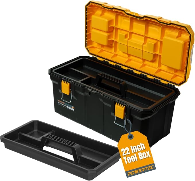 POWERTEC PRO 22-Inch Tool Box with Trays - Lockable, Metal Latch, Organizer, Portable Storage for Tools, Small or Mid-Sized Parts (72363V) by POWERTEC
