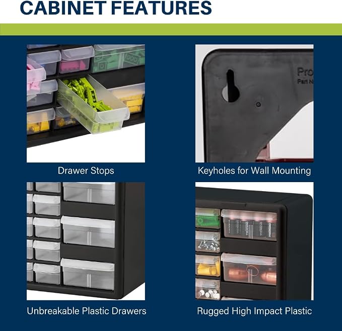 Akro-Mils 26-Drawer Plastic Drawer Storage Cabinet for Garage Organization, Bead Organizer, Building Bricks Storage, Teacher Toolbox, Makeup Organizer, 20-Inch W x 6-Inch D x 10-Inch H, 10126 Black - Image 4
